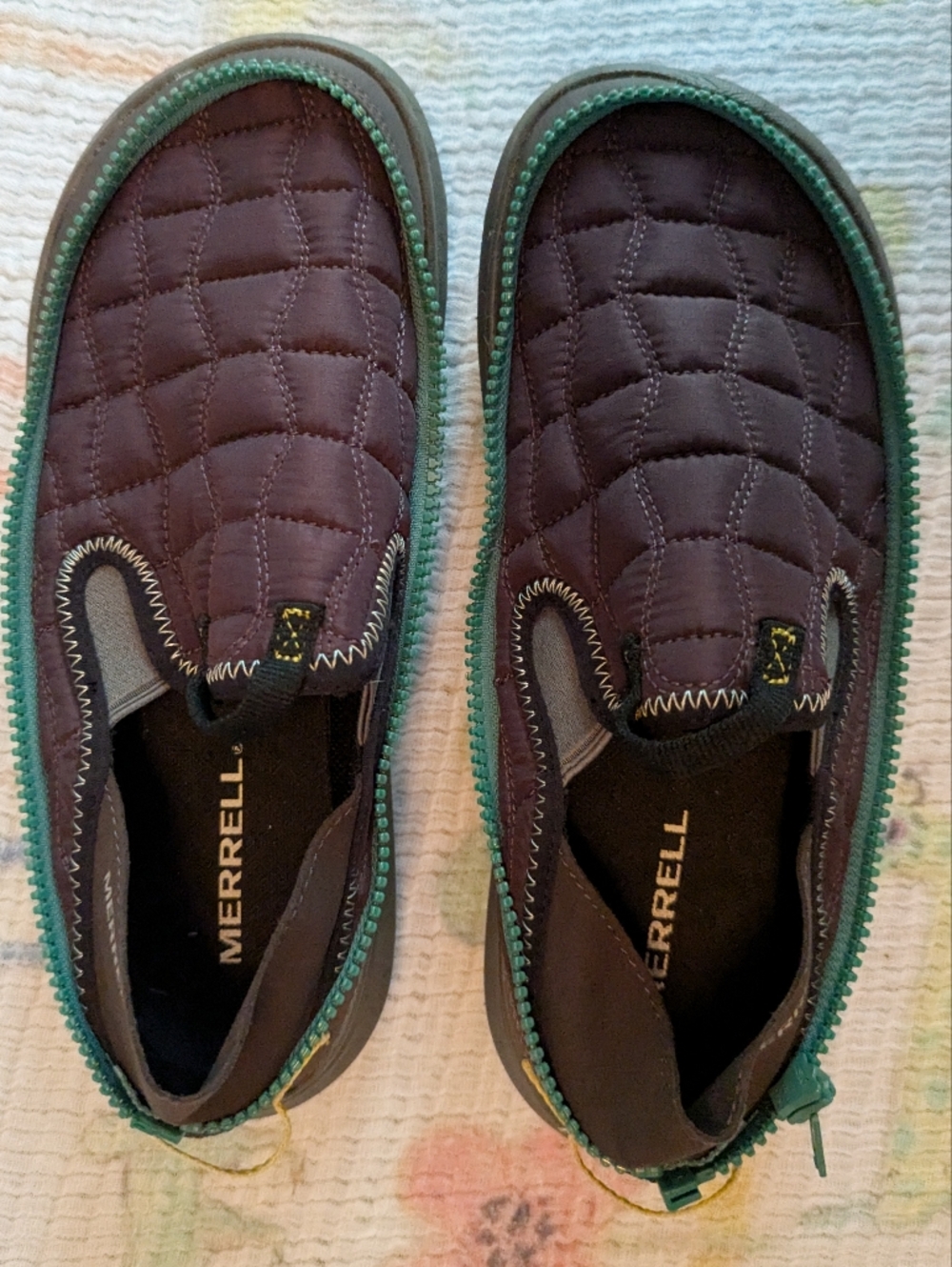 Merrell Women’s Quilted Slip-On Shoes in Dark Purple with Teal Trim